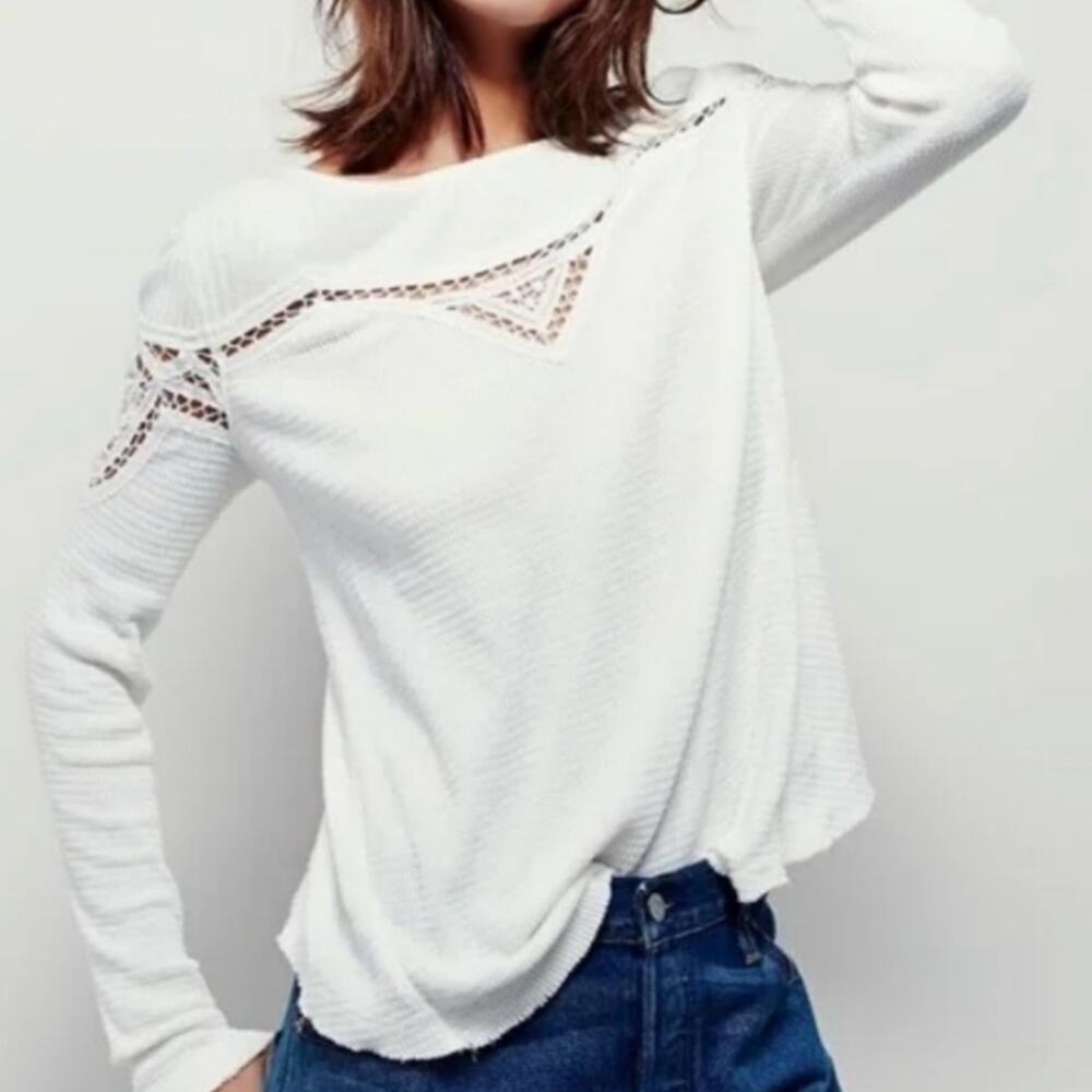 FREE PEOPLE DAY DREAM LACE THERMAL LONG SLEEVE BLUE SIZE SMALL